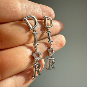 Dior Silver D Earring Drop Star Earrings NWT